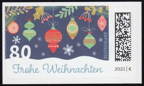 3643 Frohe Weihnachten 2021, selbstklebend auf neutraler Folie, ** postfrisch