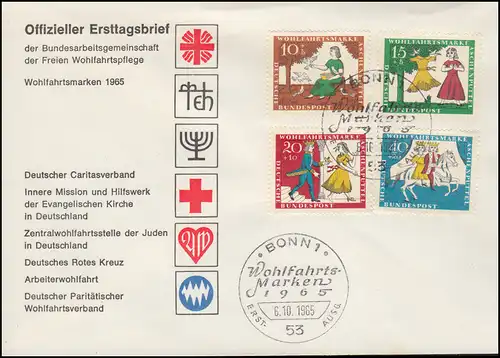 485-488 Wofa Märchen Aschenputtel 1965: Satz auf Schmuck-FDC ESSt BONN 6.10.65