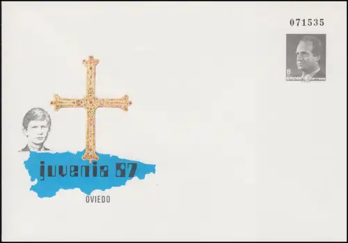 Spanien Sonderumschlag 8 Pta Jugendausstellung JUVENIA'87 in Oviedo, ungebraucht