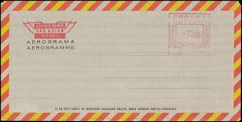 Espagne Lettre postale aérienne LF 99 cachet gratuit 10,00 Ptas. non utilisé