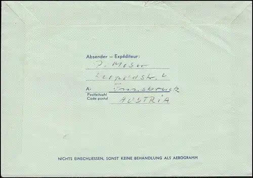 Autriche Aerogrammes LF 16 avec supplément Fr. SSt INNSBRUCK Olympia 6.2.1976