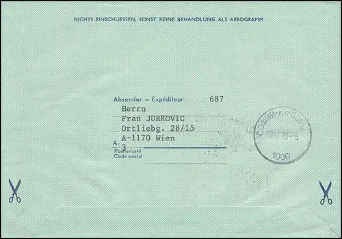 Österreich Aerogramme LF 18 Zudruck Grussflugpost zur PHILASERDICA SSt WIEN 1979