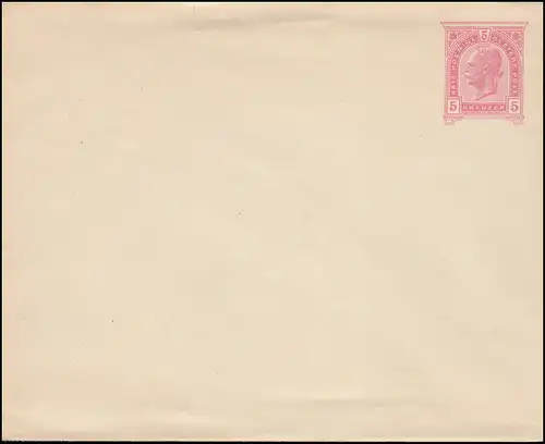 Österreich Umschlag 64a Kaiser Franz Joseph 5 Kr., ungebraucht, oben bügig