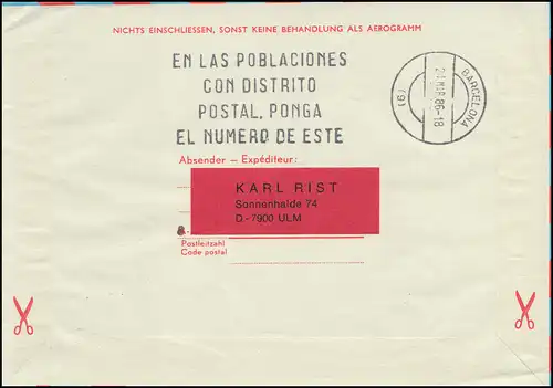 Autriche Aerogrammes LF 20 Premier vol MD-81 Vienne-Barcelone 24.3.1986