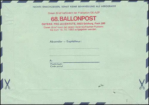 Autriche 68. Vol en ballons Lettre postale aérienne LF 19, SSt 7400 BOBERWART 25.10.1982