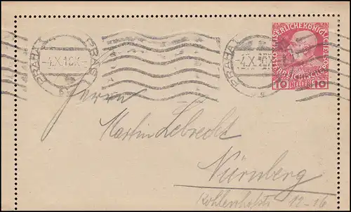 Autriche Cartes de crédit K 47 Tampon d'onde PRAG PRAHA 1.10.110 vers Nuremberg