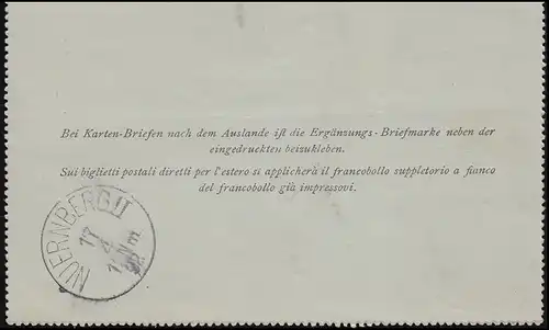 Österreich Kartenbrief K 24 RIVA 16.4.1892 nach NÜRNBERG II 17.4.92