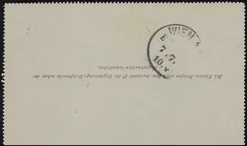 Österreich Kartenbrief K 22 CILLI 6.7.1899 nach WIEN 7.7.99