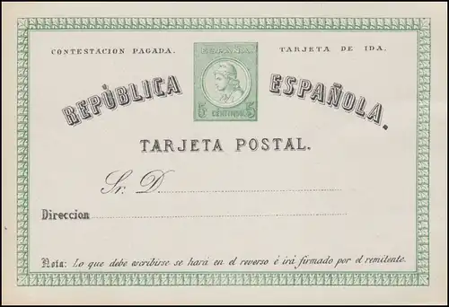 Spanien Postkarte P 2II  Freiheitssymbol/Ziffer 5/5 Cs. TARJETA, ungebraucht