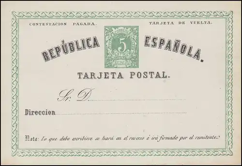 Spanien Postkarte P 2II  Freiheitssymbol/Ziffer 5/5 Cs. TARJETA, ungebraucht