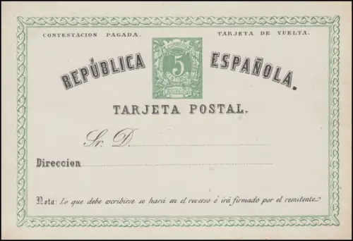 Spanien Postkarte P 2II  Freiheitssymbol/Ziffer 5/5 Cs. TARJETA, ungebraucht