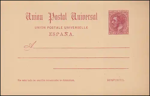 Espagne Carte postale P 13 Roi Alfons XII. Carte double 10/10 Centimos, non utilisé