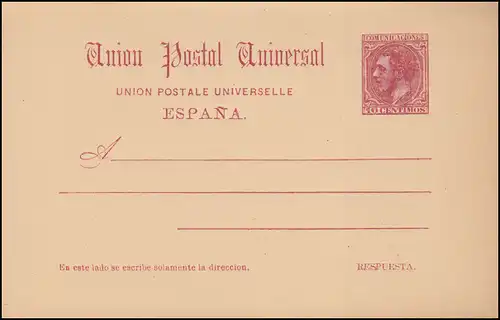 Spanien Postkarte P 13 König Alfons XII. Doppelkarte 10/10 Centimos, ungebraucht