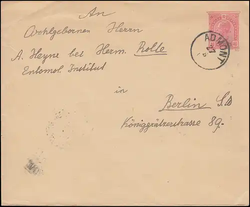 Autriche Couverture 69 Empereur Franz Joseph 10 Heller, ADMONT 27.5.194 n. BERLIN