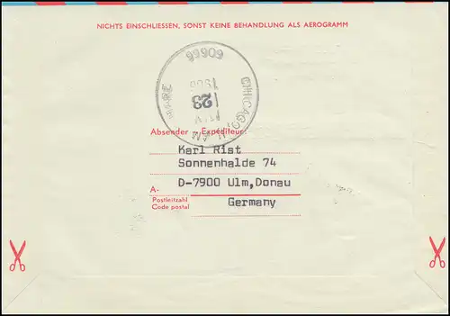 Österreich Aerogramme LF 20: Sonderflugpost Wien-Chicago 23.5.86 zur AMERIPEX