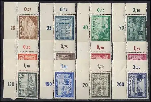 702-713 Kameradschaftsblock 1939, 12 Werte kpl. einheitliche Bogenecken, Satz **