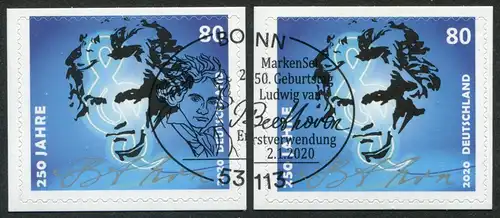 3520 Beethoven, SANS BATEAU sur une nouvelle feuille, 2 timbres chacun avec la moitié EV-O Bonn