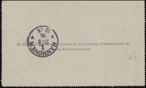 Österreich Kartenbrief K 22 MARIENBAD XII 20.8.1896 nach HANNOVER 1 - 21.8.96