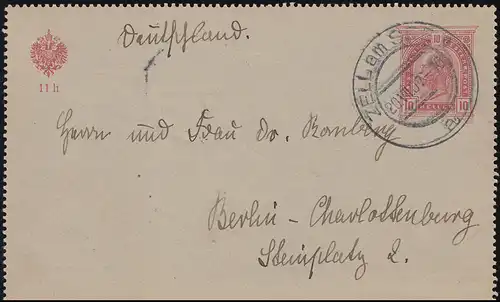 Autriche Carte de crédit K 45 ZELL am SEE 20.7.1907 vers CHARLOTENBURG 21.7.07
