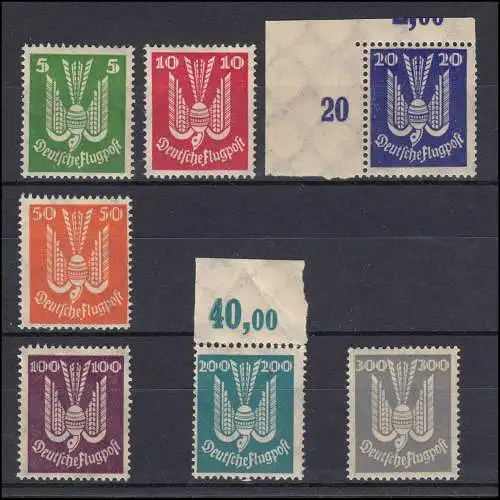 344-350 Pigeon en bois 1924, 7 valeurs complètes, bords pliés, ensemble frais **