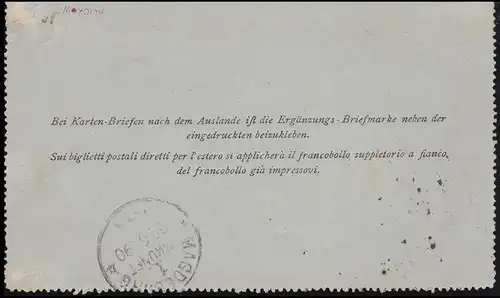 Österreich Kartenbrief K 10 BREGENZ 20.6.1890 nach Forst über MAGDEBURG 22.6.90