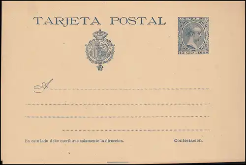 Espagne Carte postale P 31 Roi Alfons XIII. 15/15 Centimos, inutilisé, bug