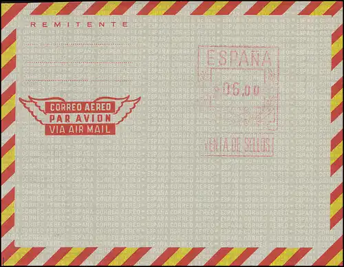 Espagne Lettre postale par avion LF 48 cachet gratuit 6,00 pesetas non utilisées