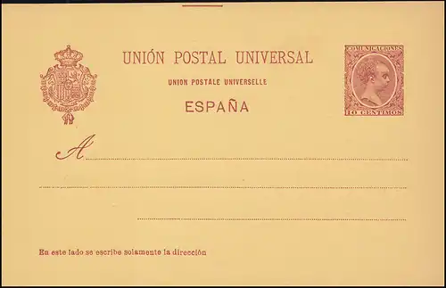 Spanien Postkarte P 26I König Alfons XIII. 10 Centimos, 85 mm, ungebraucht
