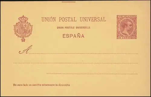 Spanien Postkarte P 26I König Alfons XIII. 10 Centimos, 85 mm, ungebraucht