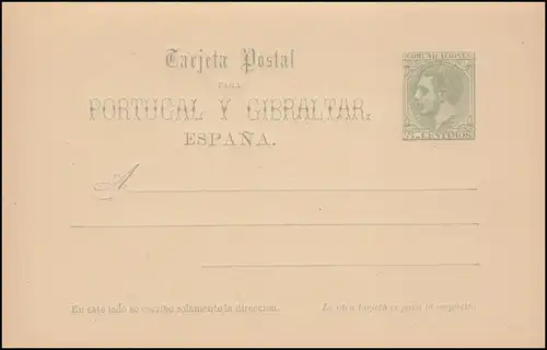 Espagne Carte postale P 12 Roi Alfons XII. Carte double 5/5 Centimos, non utilisé
