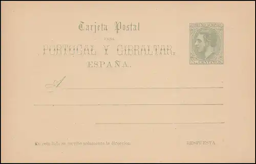 Espagne Carte postale P 12 Roi Alfons XII. Carte double 5/5 Centimos, non utilisé