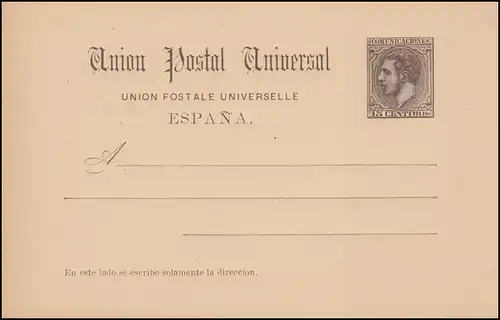 Espagne Carte postale P 11 Roi Alfons XII. 15 Centimos, non utilisé
