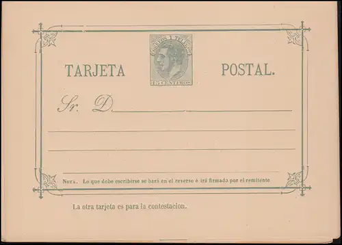 Espagne Carte postale P 8 Roi Alfons XII. 15/15 Cs, non utilisé
