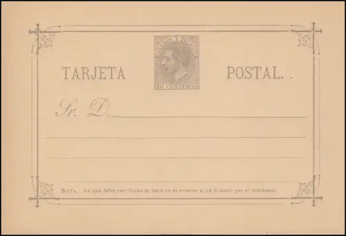 Spanien Postkarte P 7II König Alfons XII. 10 Cs, Sr mit Punkt, ungebraucht