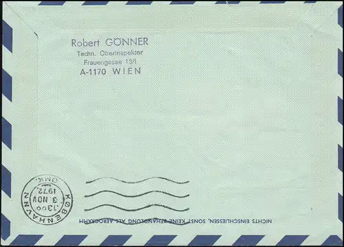 Österreich Aerogramme LF 14 Sonderzudruck SAS Erstflug mit DC-8, SSt Wien 3.1.72