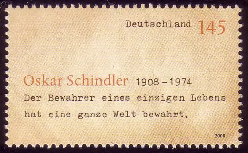 2660 Oskar Schindler, 10 Einzelmarken, alle postfrisch **