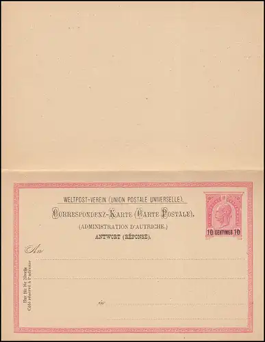 Carte postale Levante P 21 Impression 10 CENTIMES sur 10 clair, non utilisé