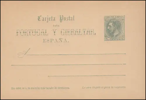 Espagne Carte postale P 12 Roi Alfons XII. Carte double 5/5 Centimos, erreur d'angle, **