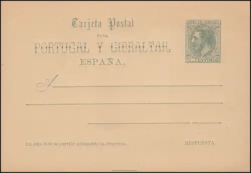 Espagne Carte postale P 12 Roi Alfons XII. Carte double 5/5 Centimos, erreur d'angle, **