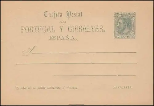 Espagne Carte postale P 12 Roi Alfons XII. Carte double 5/5 Centimos, erreur d'angle, **