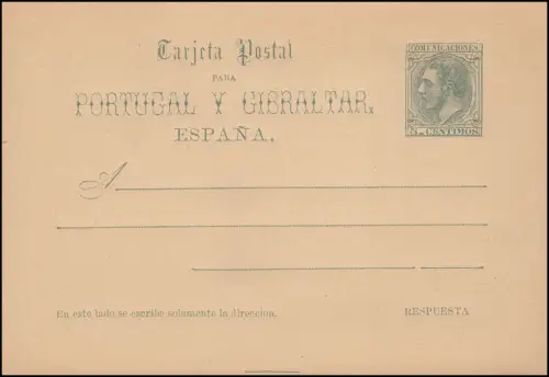 Espagne Carte postale P 12 Roi Alfons XII. Carte double 5/5 Centimos, erreur d'angle, **