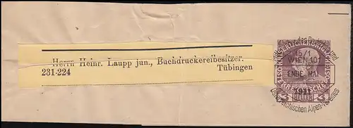 Autriche Streifband S 8 Préévaluation D.Ö.A.V. WIENNE Fin mai 1911