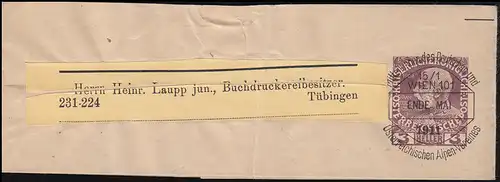 Österreich Streifband S 8 Vorausentwertung D.Ö.A.V. WIEN Ende Mai 1911