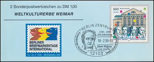 APHV Tag der Briefmarke 1999, Weltkulturerbe Weimar, ** 