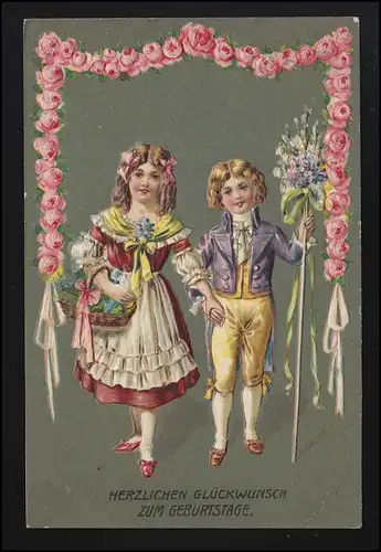 AK Geburtstag Kinder mit Blumen und Girlande, ALTONA (ELBE) 1907 nach Hamburg