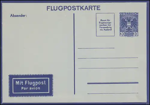 Autriche Carte postale aérienne LP 4 Armoiries 20 G., non utilisé, petit manque d'angle