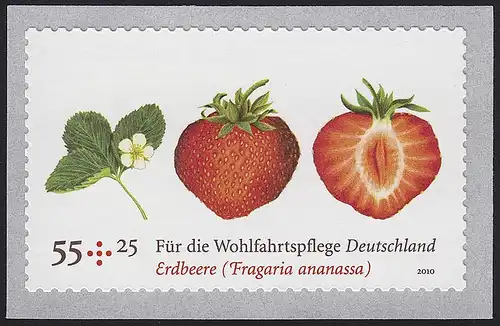 2777 Erdbeere selbstklebend aus Rolle: Set zu 10 Briefmarken, alle ** postfrisch