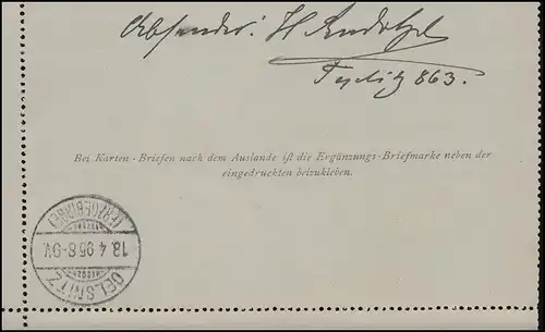 Österreich Kartenbrief K 22 TEPLITZ STADT 17.4.1895 nach OELSNITZ/ERZG. 18.4.95
