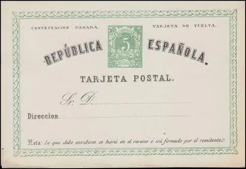 Espagne Carte postale P 2II Symbole de liberté/paragraphe 5/5 Cs. TARJETA, manque d'angle, **