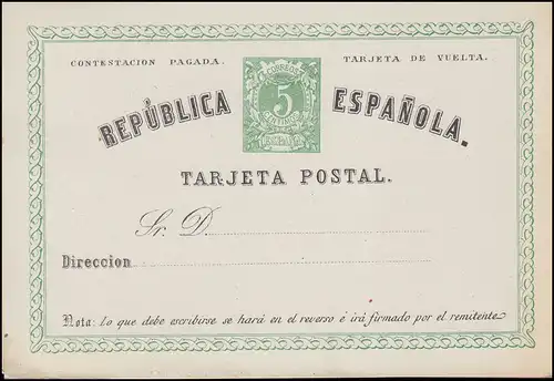 Spanien Postkarte P 2II Freiheitssymbol/Ziffer 5/5 Cs. TARJETA, Eckmangel, **